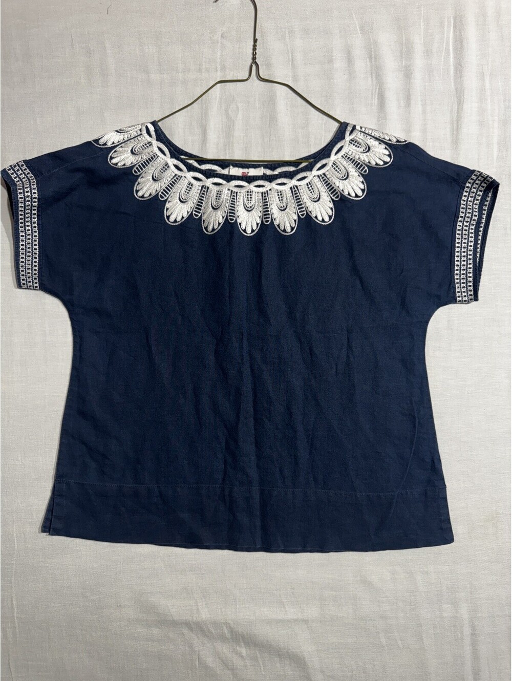 VINEYARD VINES Women’s M Short Sleeve Linen Cotton Blend Embroidered Shirt Blue